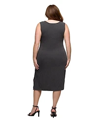 24seven Comfort Apparel Plus Fitted Sleeveless Side Slit Midi Dress