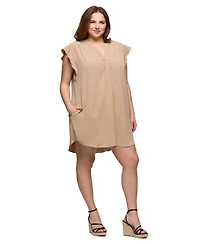 24seven Comfort Apparel Plus V-Neck Cap Sleeve Knee Length Pocket Dress