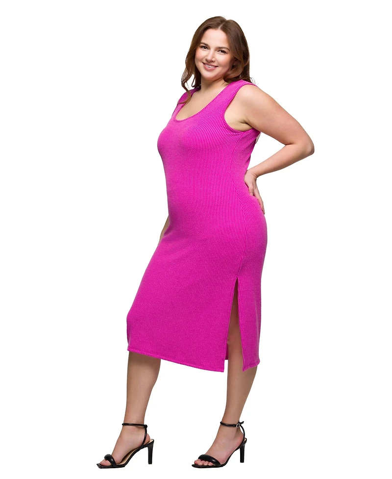 24seven Comfort Apparel Plus Fitted Sleeveless Side Slit Midi Dress