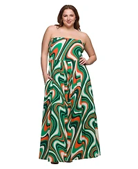 24seven Comfort Apparel Plus A-Line Strapless Maxi Dress with Pockets