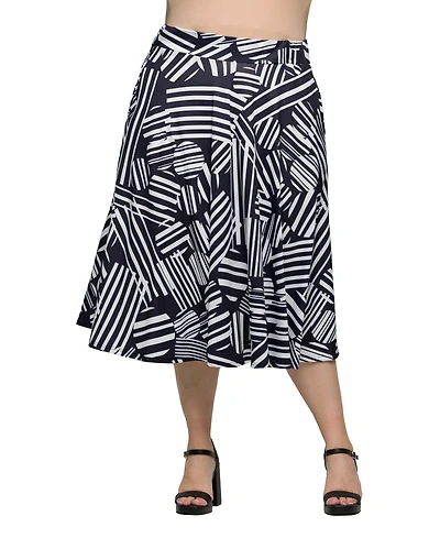 24seven Comfort Apparel Plus Size Print Elastic Waist Pocket Midi Skirt
