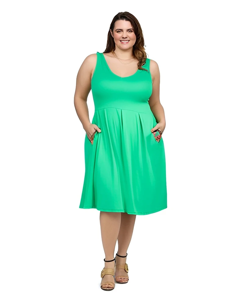 24seven Comfort Apparel Plus Sleeveless Midi Fit and Flare Pocket Dress