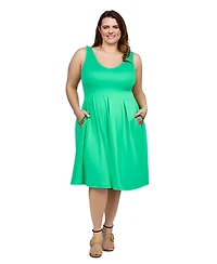 24seven Comfort Apparel Plus Sleeveless Midi Fit and Flare Pocket Dress