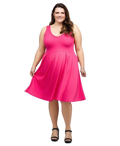 24seven Comfort Apparel Plus Sleeveless Midi Fit and Flare Pocket Dress
