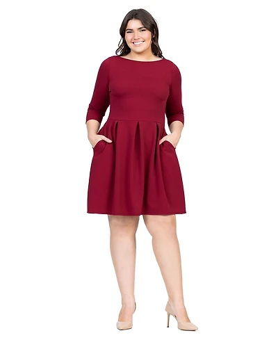 24seven Comfort Apparel Plus Perfect Fit and Flare Pocket Dress