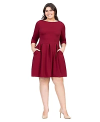24seven Comfort Apparel Plus Perfect Fit and Flare Pocket Dress