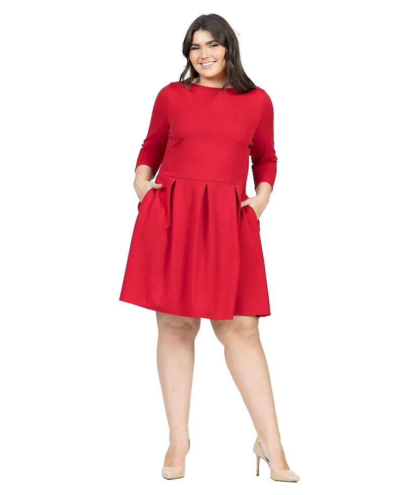 24seven Comfort Apparel Plus Size Perfect Fit and Flare Pocket Dress