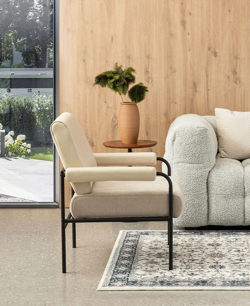 Glitzhome 34" Leatherette Mid-Century Modern and Fabric Combination Armchair