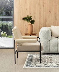 Glitzhome 34" Leatherette Mid-Century Modern and Fabric Combination Armchair