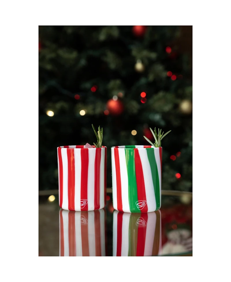 Rocks Glasses 12oz: 2 pk - Peppermint & Poinsettia