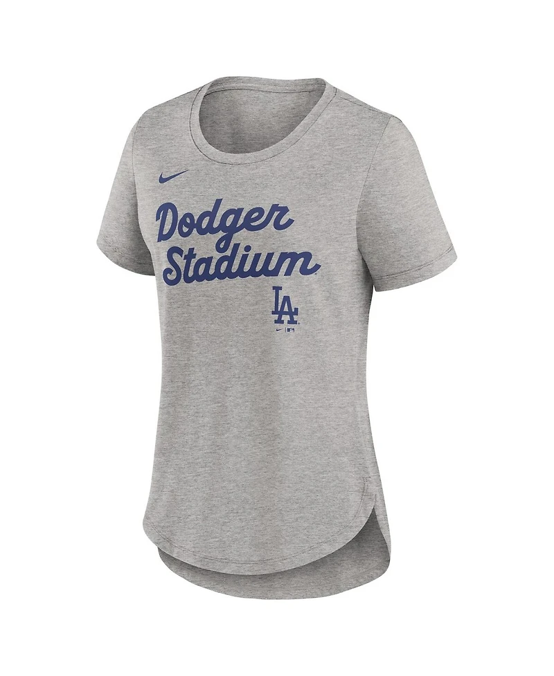Nike Women's Heather Gray Los Angeles Dodgers Script Tri-Blend T-Shirt