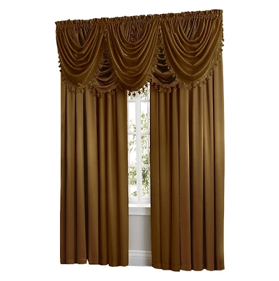 Kate Aurora 9 Piece Rod Pocket Semi Sheer Gold Window Curtains & Tasseled Valance Set