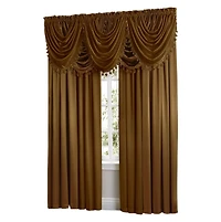 Kate Aurora 9 Piece Rod Pocket Semi Sheer Gold Window Curtains & Tasseled Valance Set