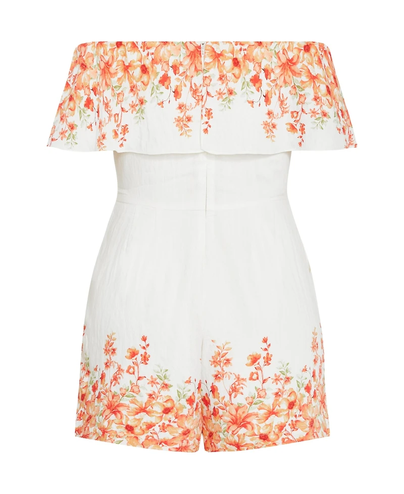 City Chic Plus Poppy Print Playsuit