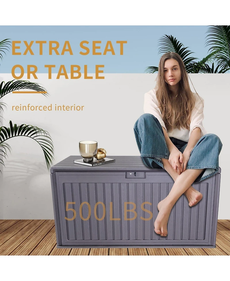 Mondawe 100 Gallon Resin Outdoor Deck Box Waterproof, Plastic Patio Storage Box with Side Handles