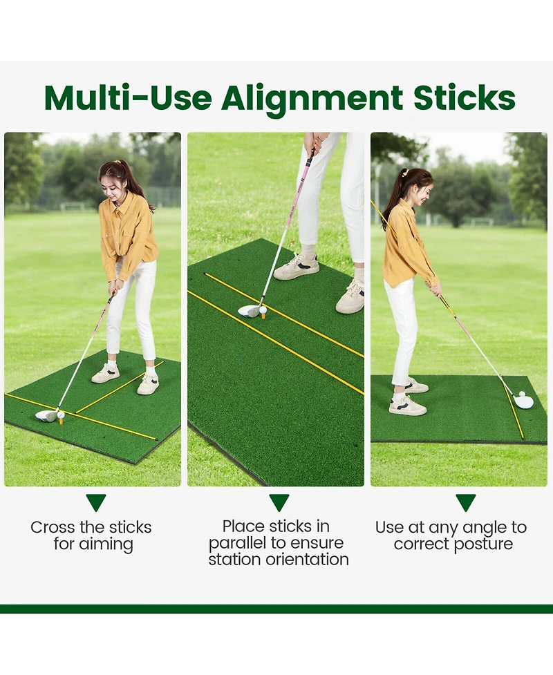 27mm Artificial Turf Golf Practice Mat with 2 Rubber Tees and 2 Alignment Sticks, Portable Indoor/Outdoor