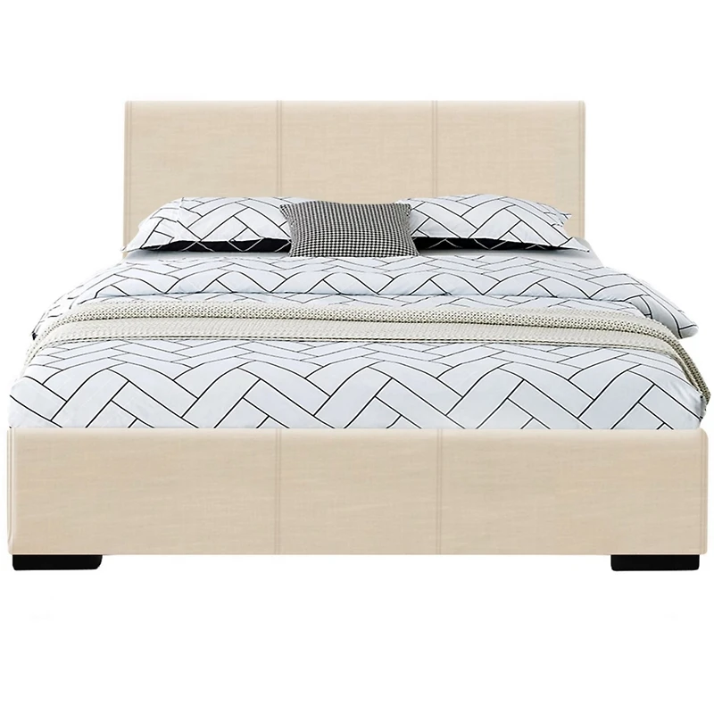 Faux Leather Bed Frame with Upholstered Headboard – Solid & Manufactured Wood