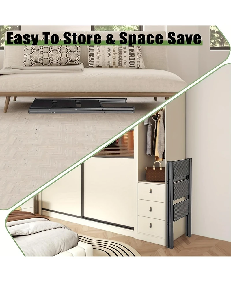 3 Step Ladder Aluminum Light Folding Step Bench Wide Non slip Pedal 300 lb Capacity Home Office Portable Ladder black