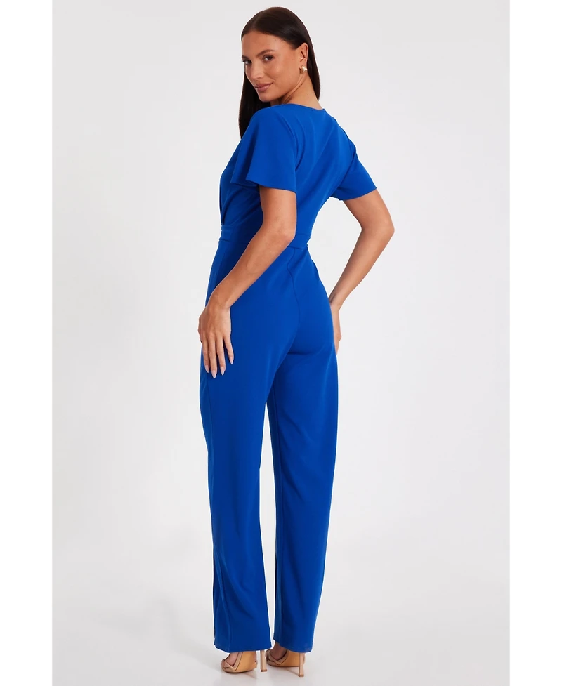 Quiz Women's Scuba Crepe Wrap Front Palazzo Jumpsuit