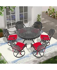 Streamdale 7-pc Cast Aluminum Dining Set, 6 Swivel Chairs, 48" Round Table, Black Frame