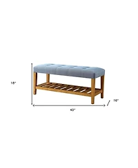 Tufted Fabric Upholstered Storage Bench with Shelves for Entryway or Bedroom