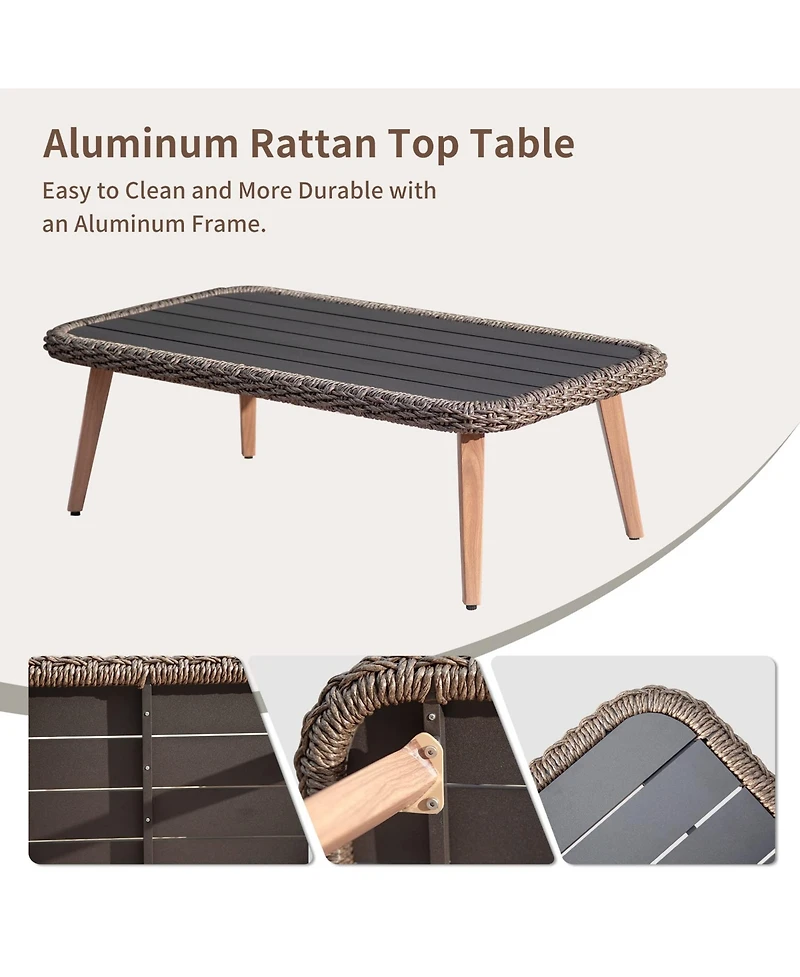 Patio Conversation Sets 4-Pieces, Handwoven Rattan Wicker Aluminum Frame Outdoor Patio Set, All-Weather Modern Rope Patio Loveseat with Coffee Table f