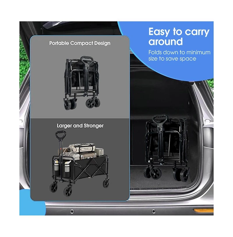 Collapsible Black Folding Camp Wagon with Wheels for Shopping Camping Beach