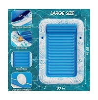 Inflatable Lounger Float Pool Floating Bed Backrest Floating Raft Drink Holder 85" x 63" Blue