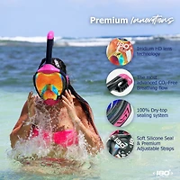 Moflow+ Irridium Full Face Snorkel Mask Black S/M – Panoramic View, CO2-Free, 4X Oxygen, Anti-Fog, Dry Snorkel, Camera Mount, Silicone, Premium