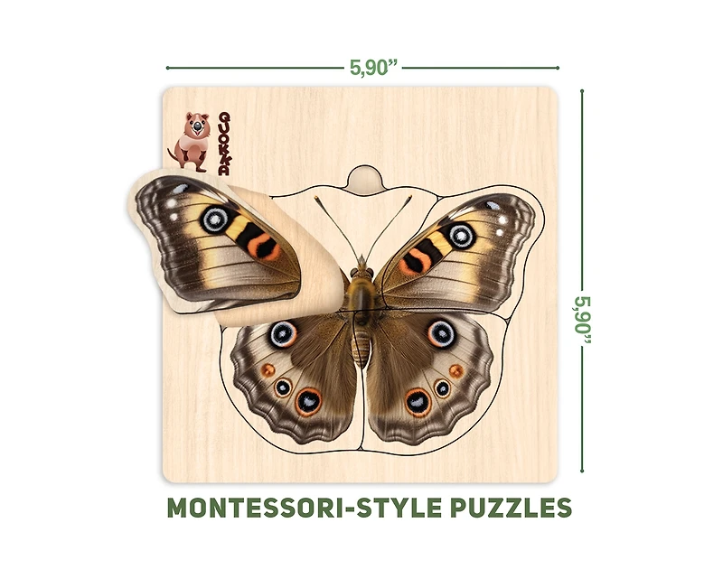 Quokka 6XSET Realistic Wooden Montessori Puzzles for Toddlers Ages 1-3