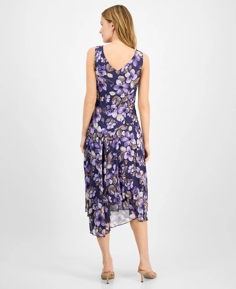 Connected Women's Floral-Print Asymmetrical Midi Dress
