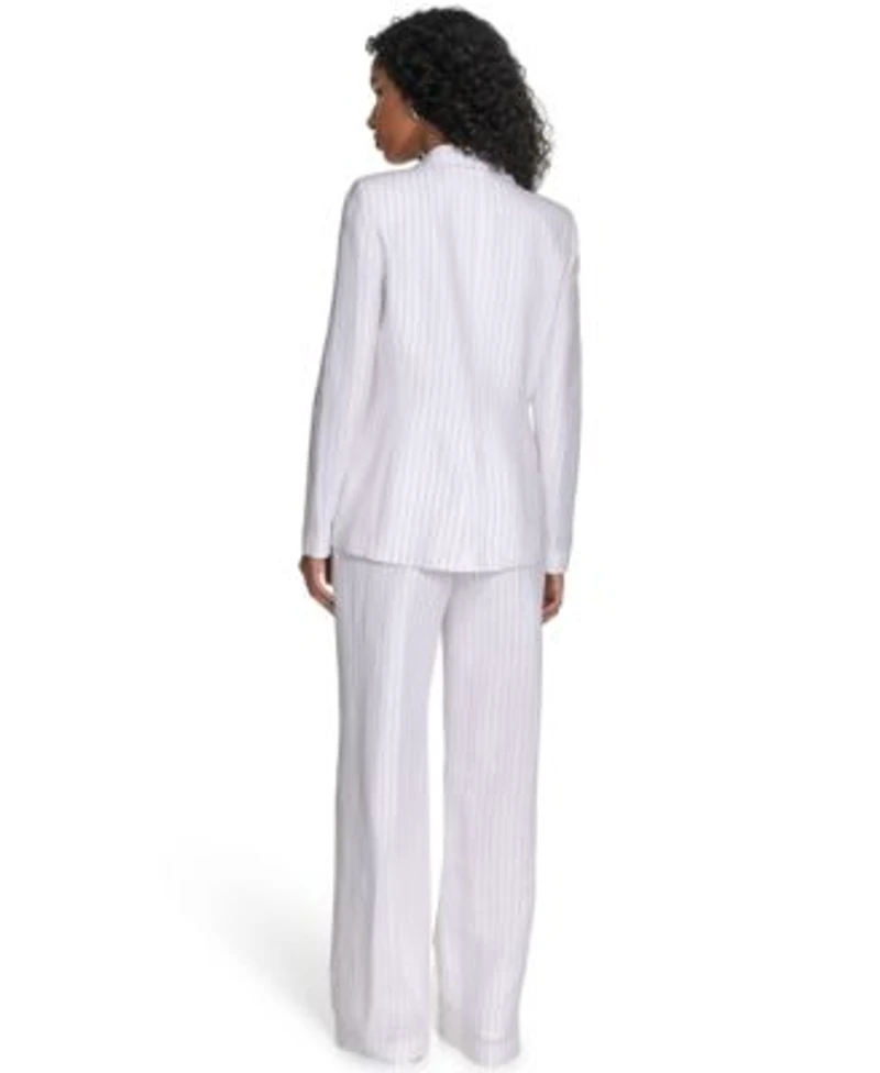 Calvin Klein Womens Pinstriped One Button Blazer Belted Pants