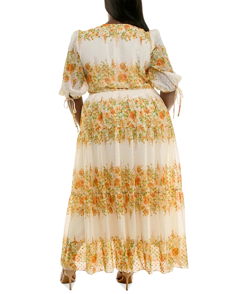 Taylor Plus Floral-Print Chiffon A-Line Midi Dress