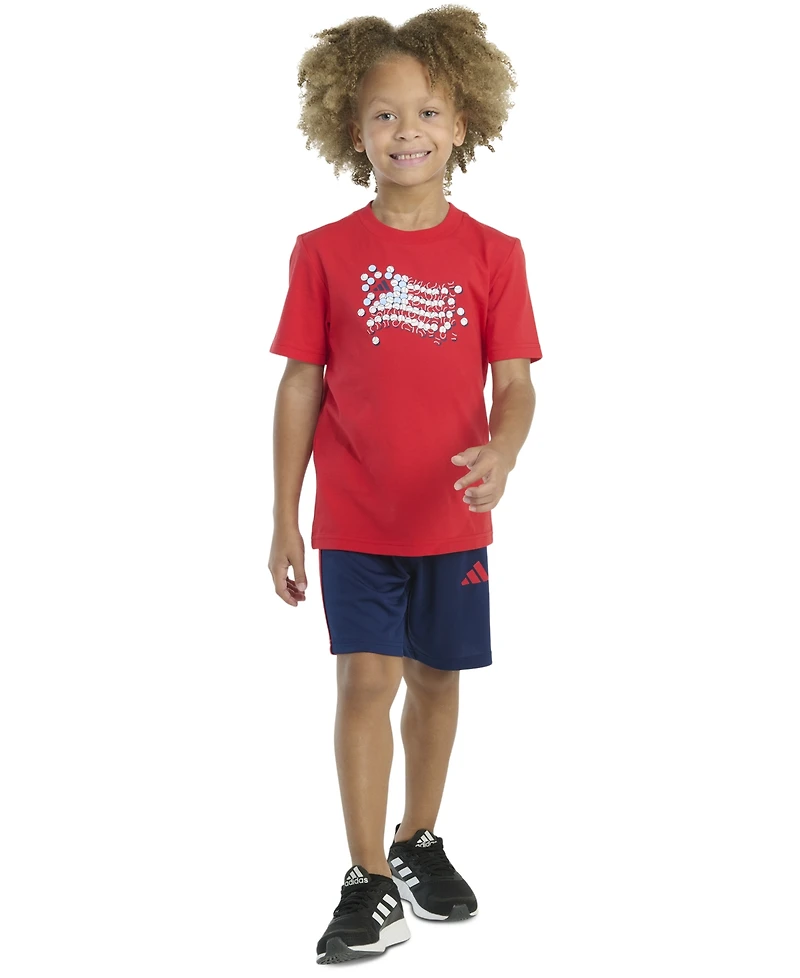 adidas Toddler & Little Boys Short-Sleeve Graphic T-Shirt Stripe Shorts, 2 Piece Set