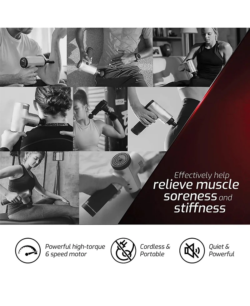 Pursonic Deep Tissue Massage Gun: Cordless, rechargeable, 6-speed massager for deep muscle relief. 3-hour battery life.