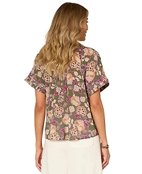 Democracy Petite Printed Pleated Blouse