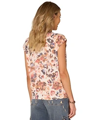 Democracy Petite Printed Cap-Sleeve Knot-Hem Top