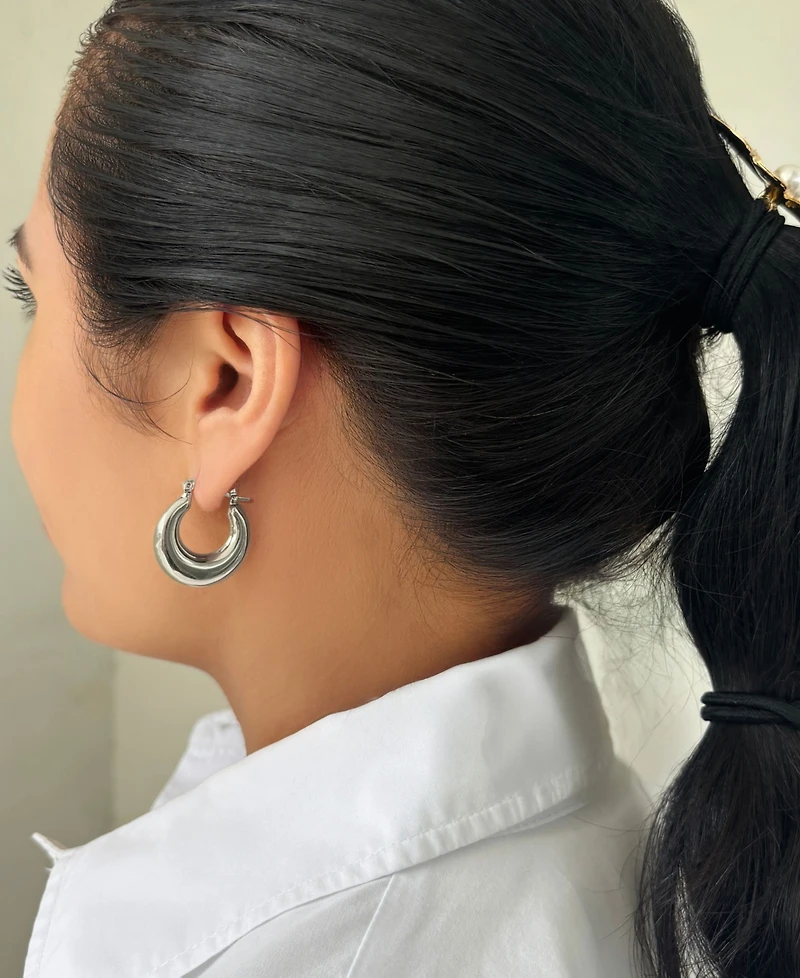 Adornia Silver Domed Hoop Earrings