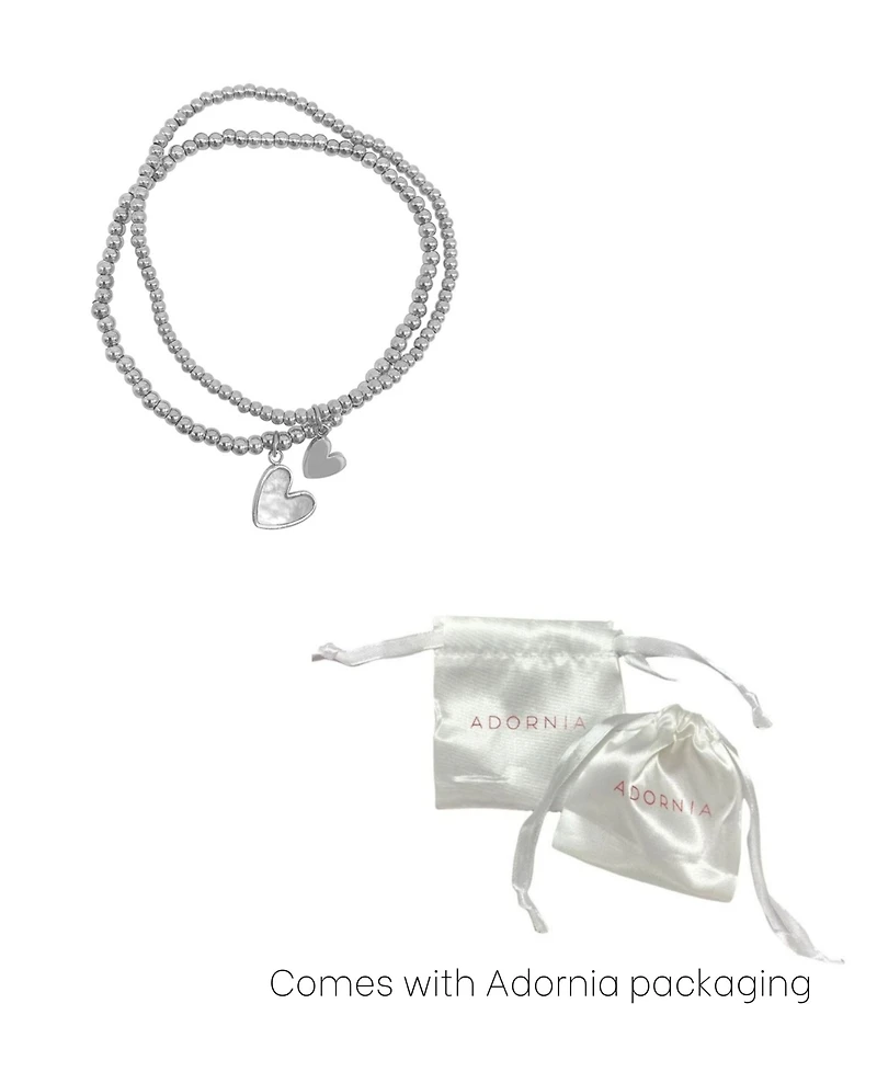 Adornia Tarnish Resistant Silver Set of Heart Ball Bracelets