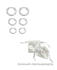 Adornia Silver 3-Huggie Hoop Earrings Set