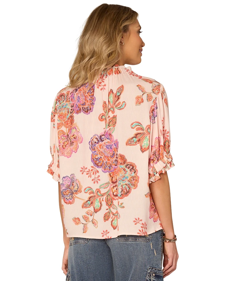 Democracy Petite Printed Elbow-Sleeve Blouse