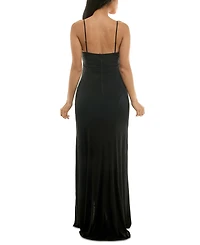 Emerald Sundae Juniors' Cowlneck Ruched Gown