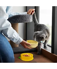 P.t. Supply Co. Yellow Small Pineapple-Shaped Silicone Pet Bowl with Non-Slip Suction Base