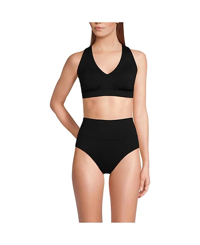 Lands' End Women's V-Neck Bikini and High Waisted Bottom Swimsuit Set