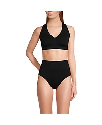 Lands' End Women's V-Neck Bikini and High Waisted Bottom Swimsuit Set
