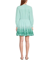 Lands' End Women's Long Sleeve Eyelet Mini Popover Dress