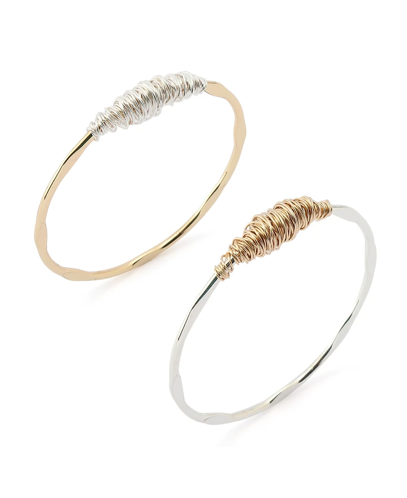 Robert Lee Morris Soho Two Tone Wire Wrapped Sculpted Bangle Bracelet Set