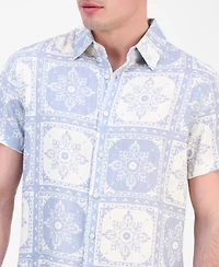 Guess Men's Mosley Short Sleeve Tile Print Button-Front Shirt