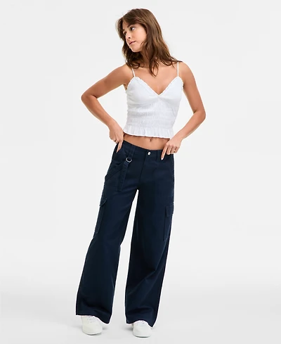 Celebrity Pink Juniors' Cargo Strap Wide-Leg Pants