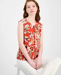 Kasper Women's Floral Pleated-Neck Cap-Sleeve Top, Regular & Petite